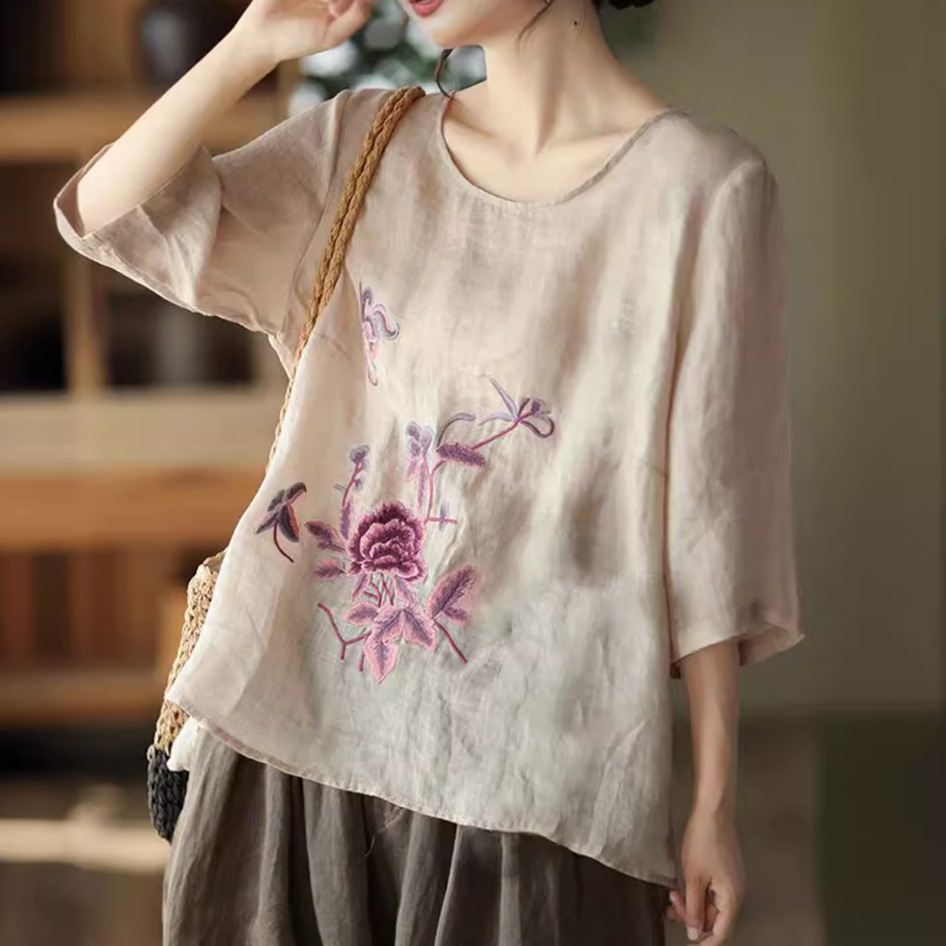 Ethnic Fabric - بلوزة صيفية نسائية بمقاسات كبيرة، تصميم